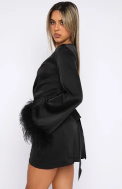 Restocked | White Fox Boutique First Pick Wrap Long Sleeve Mini Dress black