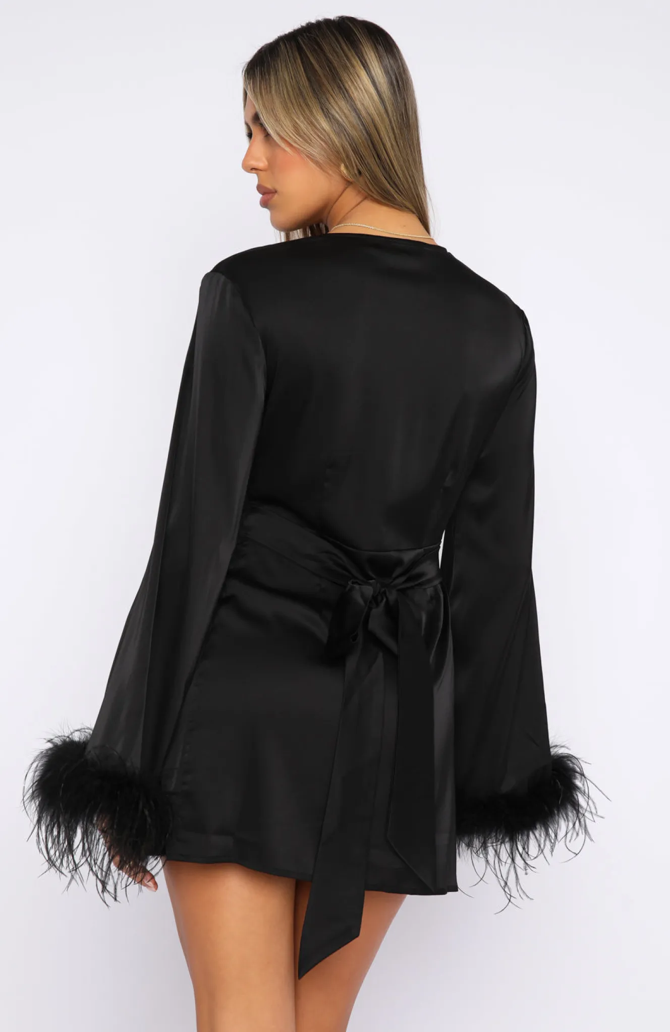 Restocked | White Fox Boutique First Pick Wrap Long Sleeve Mini Dress black