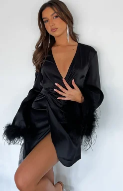 Restocked | White Fox Boutique First Pick Wrap Long Sleeve Mini Dress black