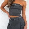 Shirts & Blouses | White Fox Boutique Follow Me Strapless Crop Charcoal grey