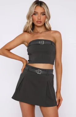 Shirts & Blouses | White Fox Boutique Follow Me Strapless Crop Charcoal grey