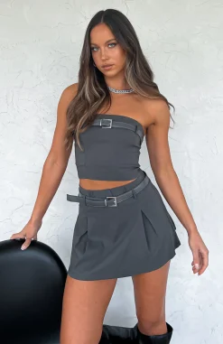 Shirts & Blouses | White Fox Boutique Follow Me Strapless Crop Charcoal grey