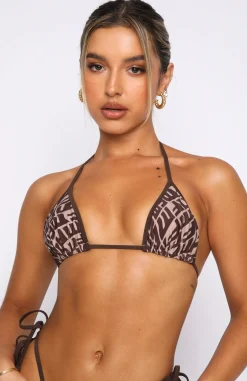 Bikini Tops | White Fox Boutique Follow The Sun Bikini Top Chocolate Monogram Print brown