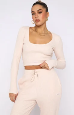 Shirts & Blouses | White Fox Boutique Follow Through Waffle Long Sleeve Crop Oatmeal nude