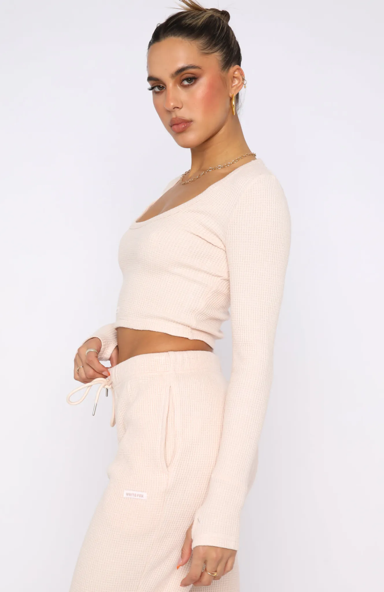 Shirts & Blouses | White Fox Boutique Follow Through Waffle Long Sleeve Crop Oatmeal nude