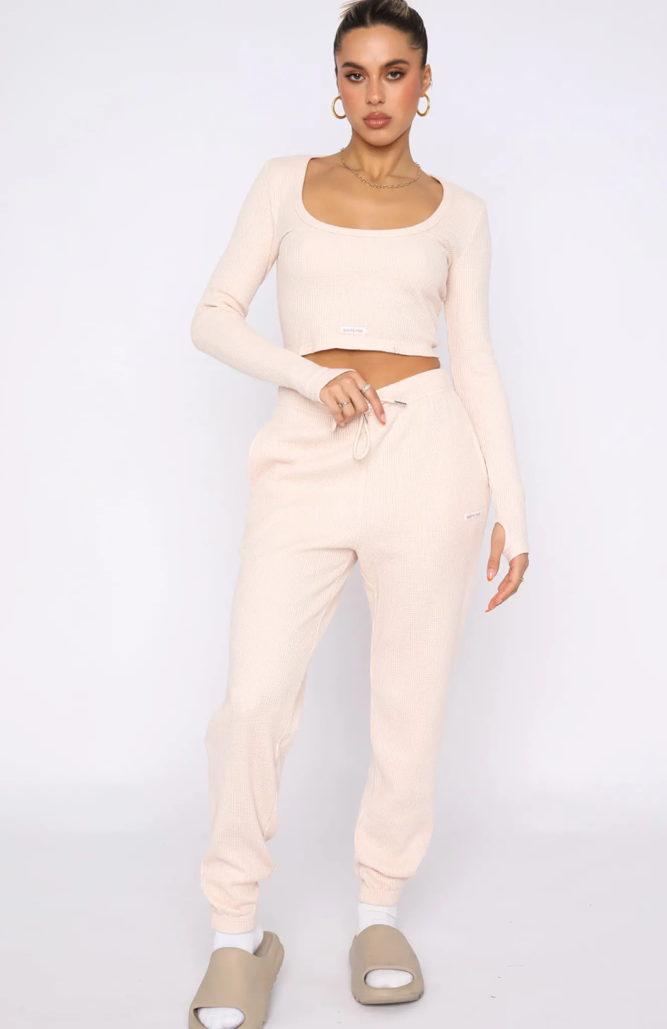Shirts & Blouses | White Fox Boutique Follow Through Waffle Long Sleeve Crop Oatmeal nude