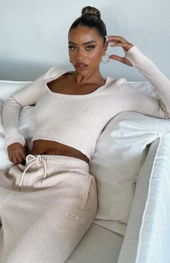 Shirts & Blouses | White Fox Boutique Follow Through Waffle Long Sleeve Crop Oatmeal nude