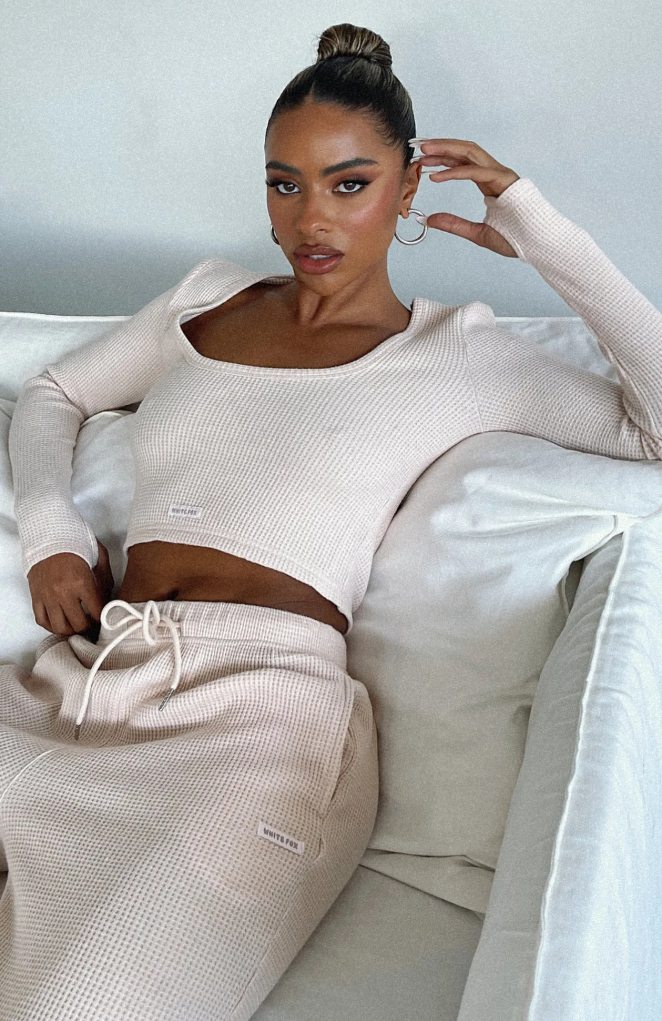 Shirts & Blouses | White Fox Boutique Follow Through Waffle Long Sleeve Crop Oatmeal nude