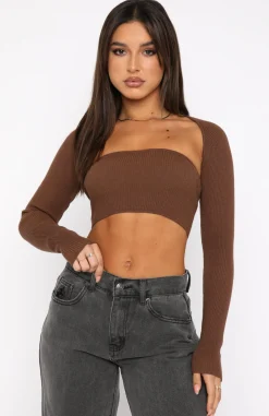 Shirts & Blouses | White Fox Boutique Forgetting You Ribbed Knit Long Sleeve Crop Chocolate brown