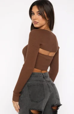 Shirts & Blouses | White Fox Boutique Forgetting You Ribbed Knit Long Sleeve Crop Chocolate brown