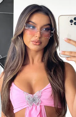 Sunglasses | White Fox Boutique Frankie Butterfly Sunglasses /Pink blue