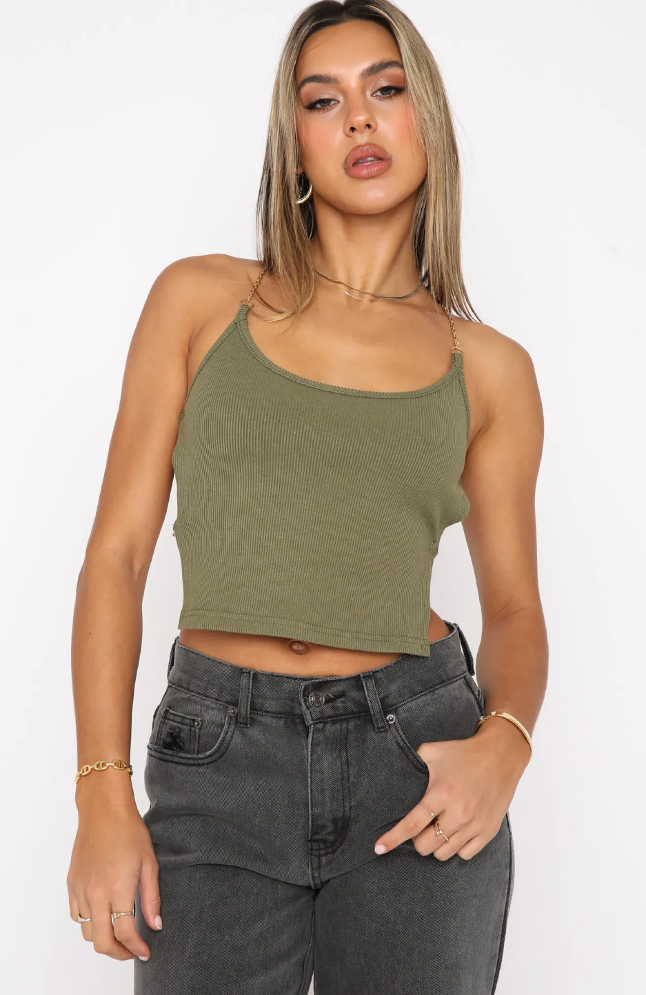 Shirts & Blouses | White Fox Boutique Game Of Chance Crop Khaki green