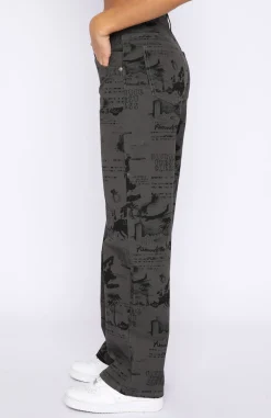 Pants | White Fox Boutique Give Me A Break Printed Cargo Pants Charcoal grey