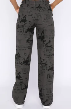 Pants | White Fox Boutique Give Me A Break Printed Cargo Pants Charcoal grey
