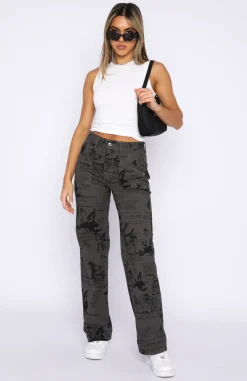 Pants | White Fox Boutique Give Me A Break Printed Cargo Pants Charcoal grey