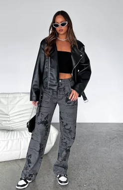 Pants | White Fox Boutique Give Me A Break Printed Cargo Pants Charcoal grey