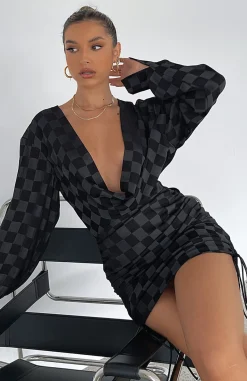 Long Sleeve Dresses | White Fox Boutique Give Me Everything Mini Dress Check black