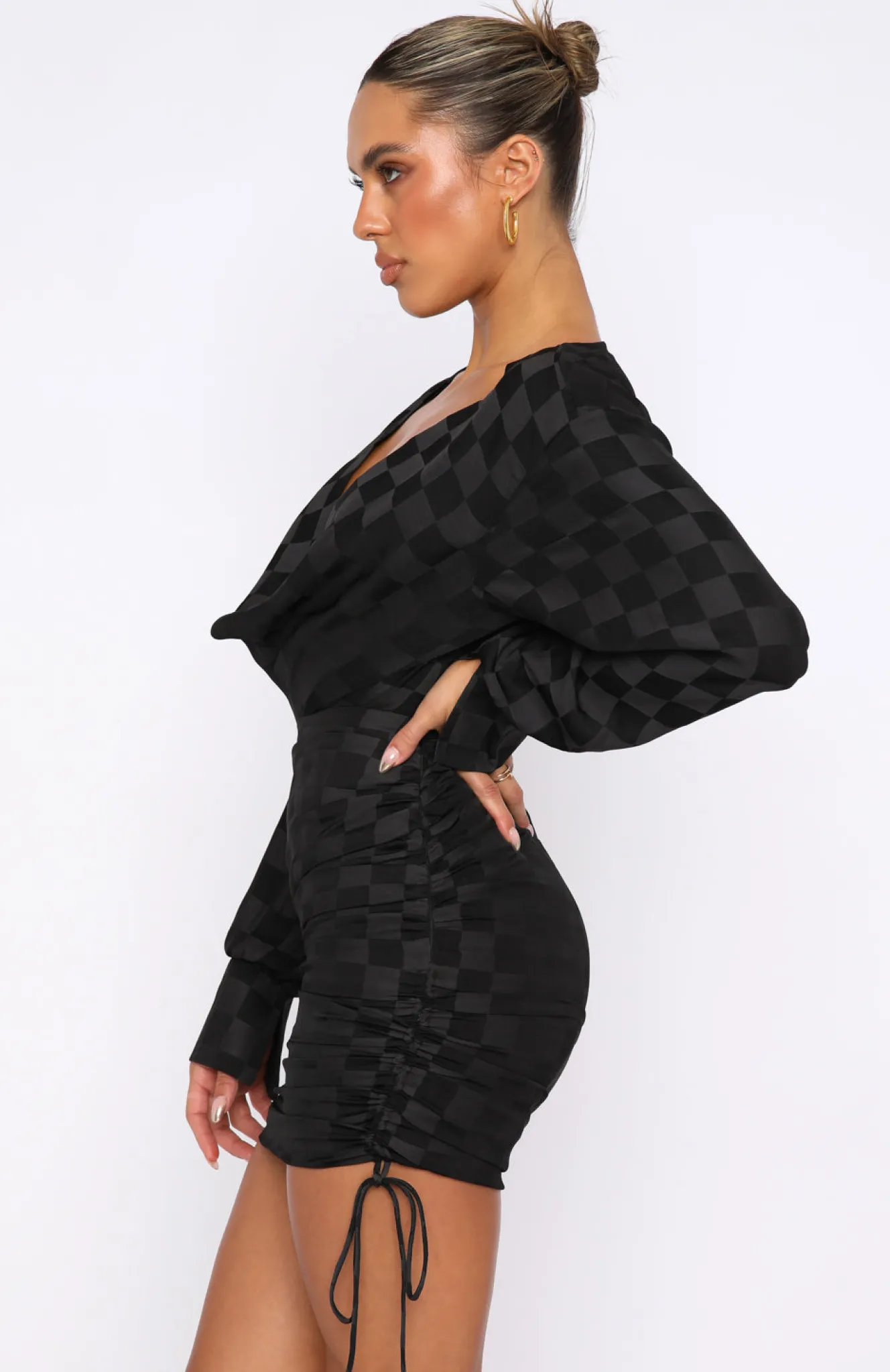 Long Sleeve Dresses | White Fox Boutique Give Me Everything Mini Dress Check black