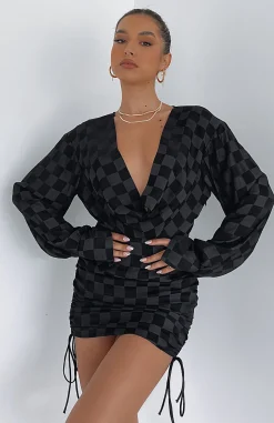 Long Sleeve Dresses | White Fox Boutique Give Me Everything Mini Dress Check black