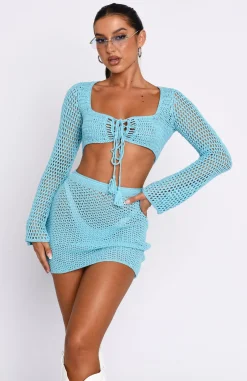 Resort Wear | White Fox Boutique Give Me Something Crochet Mini Skirt blue