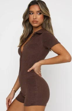 Restocked | White Fox Boutique Golden Light Terry Playsuit Chocolate brown