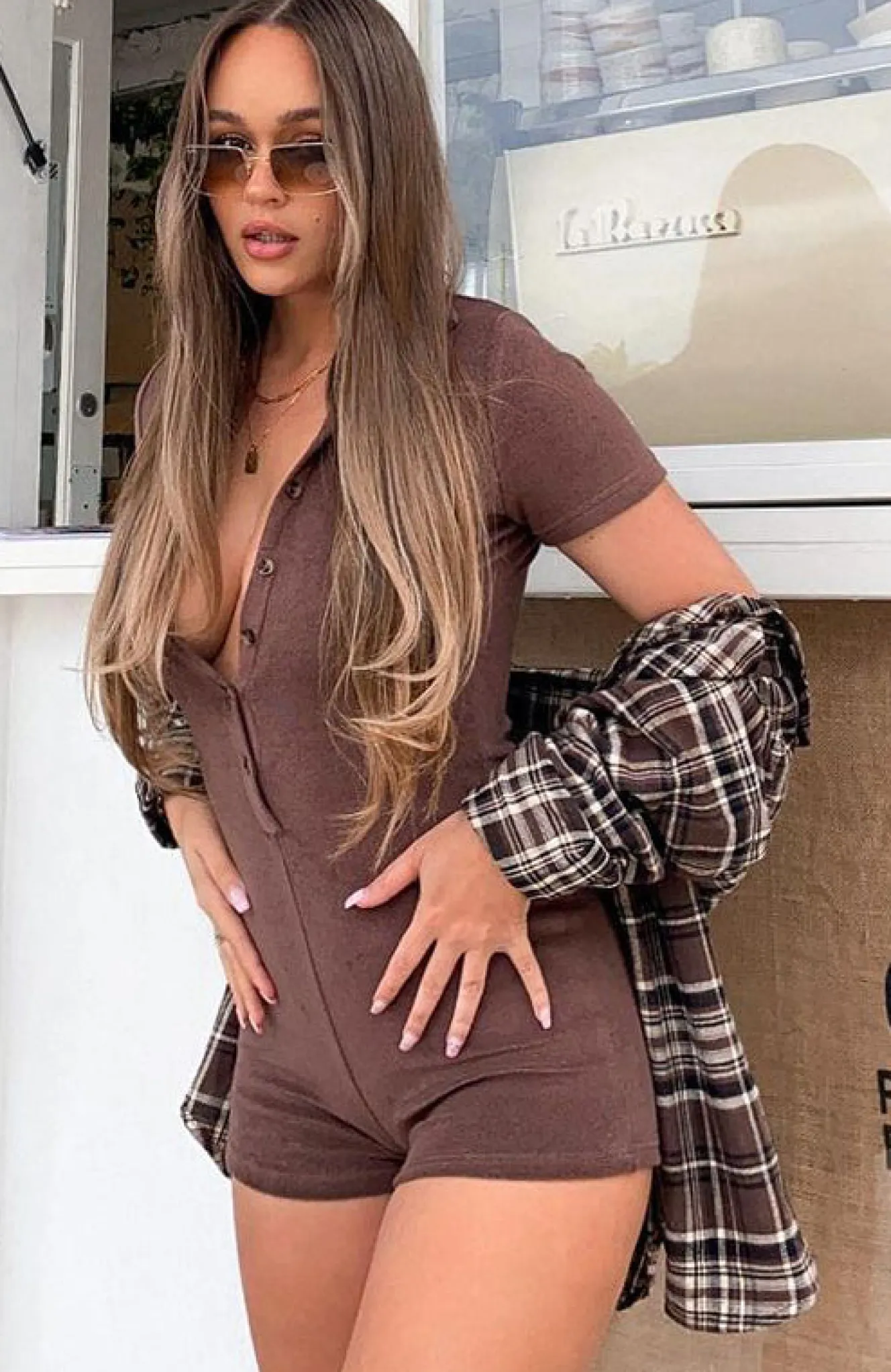 Restocked | White Fox Boutique Golden Light Terry Playsuit Chocolate brown