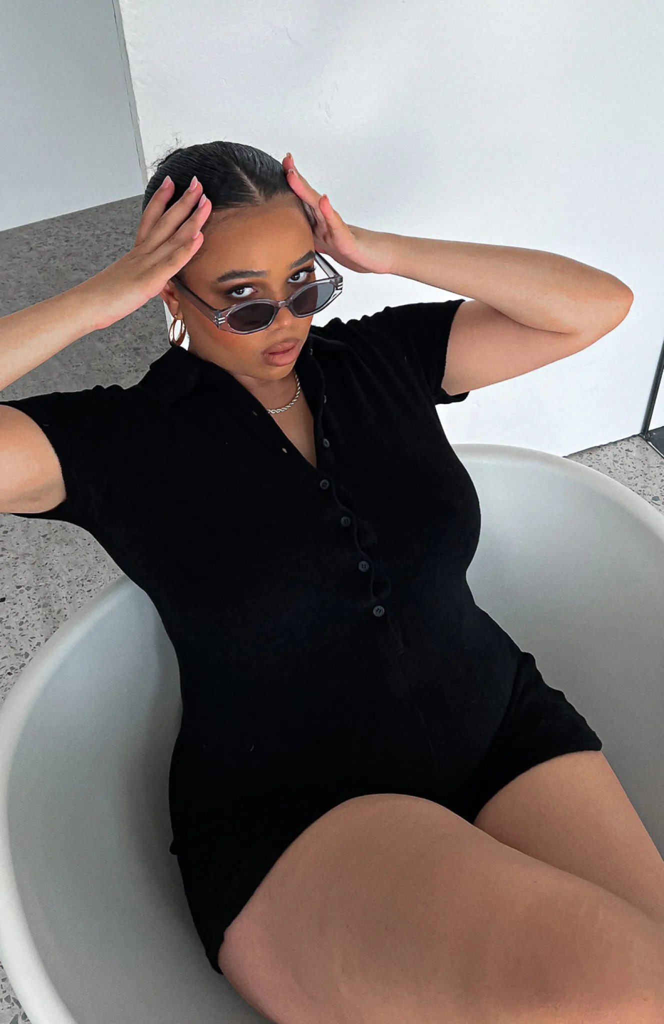 Restocked | White Fox Boutique Golden Light Terry Playsuit black