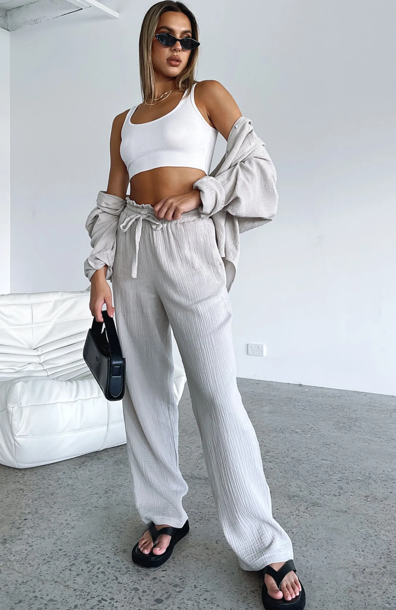 Resort Wear | White Fox Boutique Golden Moment Pants Moon grey