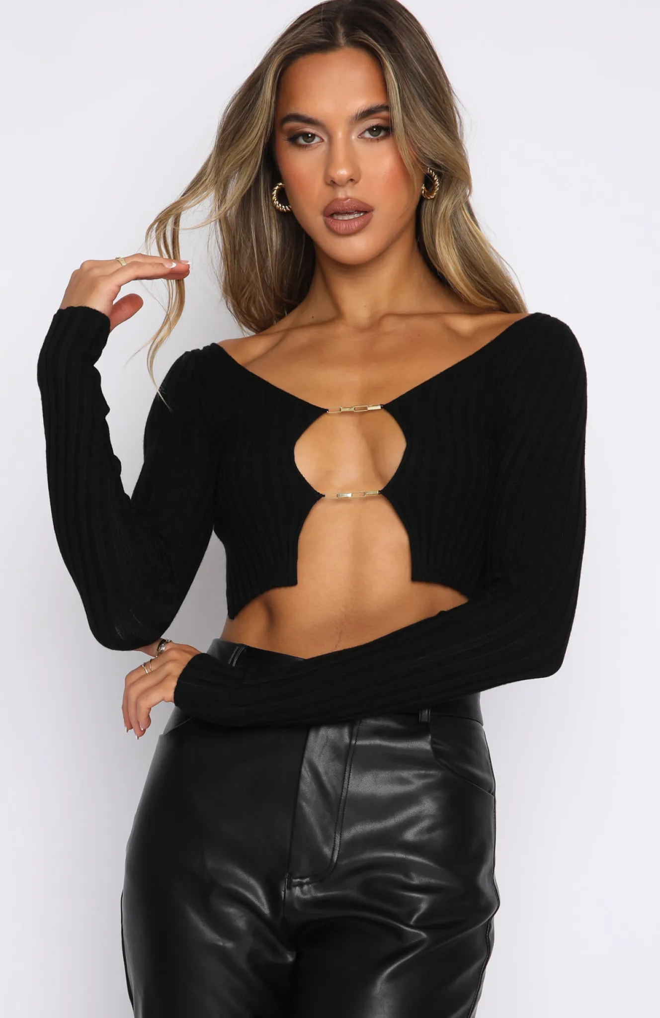 Shirts & Blouses | White Fox Boutique Got You For Life Long Sleeve Knit Crop black