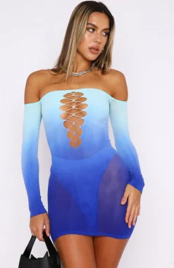 Long Sleeve Dresses | White Fox Boutique Hate To Say Long Sleeve Mini Dress Topaz Gradient blue