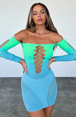 Long Sleeve Dresses | White Fox Boutique Hate To Say Long Sleeve Mini Dress Lime Gradient green
