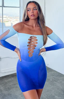 Long Sleeve Dresses | White Fox Boutique Hate To Say Long Sleeve Mini Dress Topaz Gradient blue