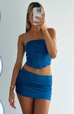 Restocked | White Fox Boutique Heatstroke Mini Skirt Steel blue