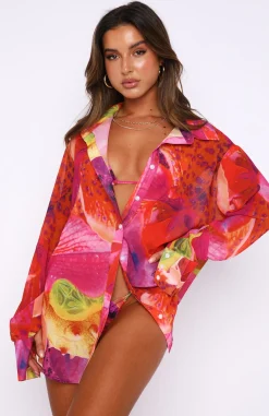 Resort Wear | White Fox Boutique Here It Goes Oversized Shirt Dragonfruit multi