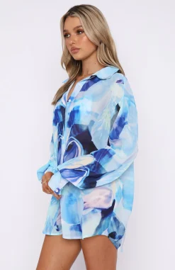Resort Wear | White Fox Boutique Here It Goes Oversized Shirt Haze blue
