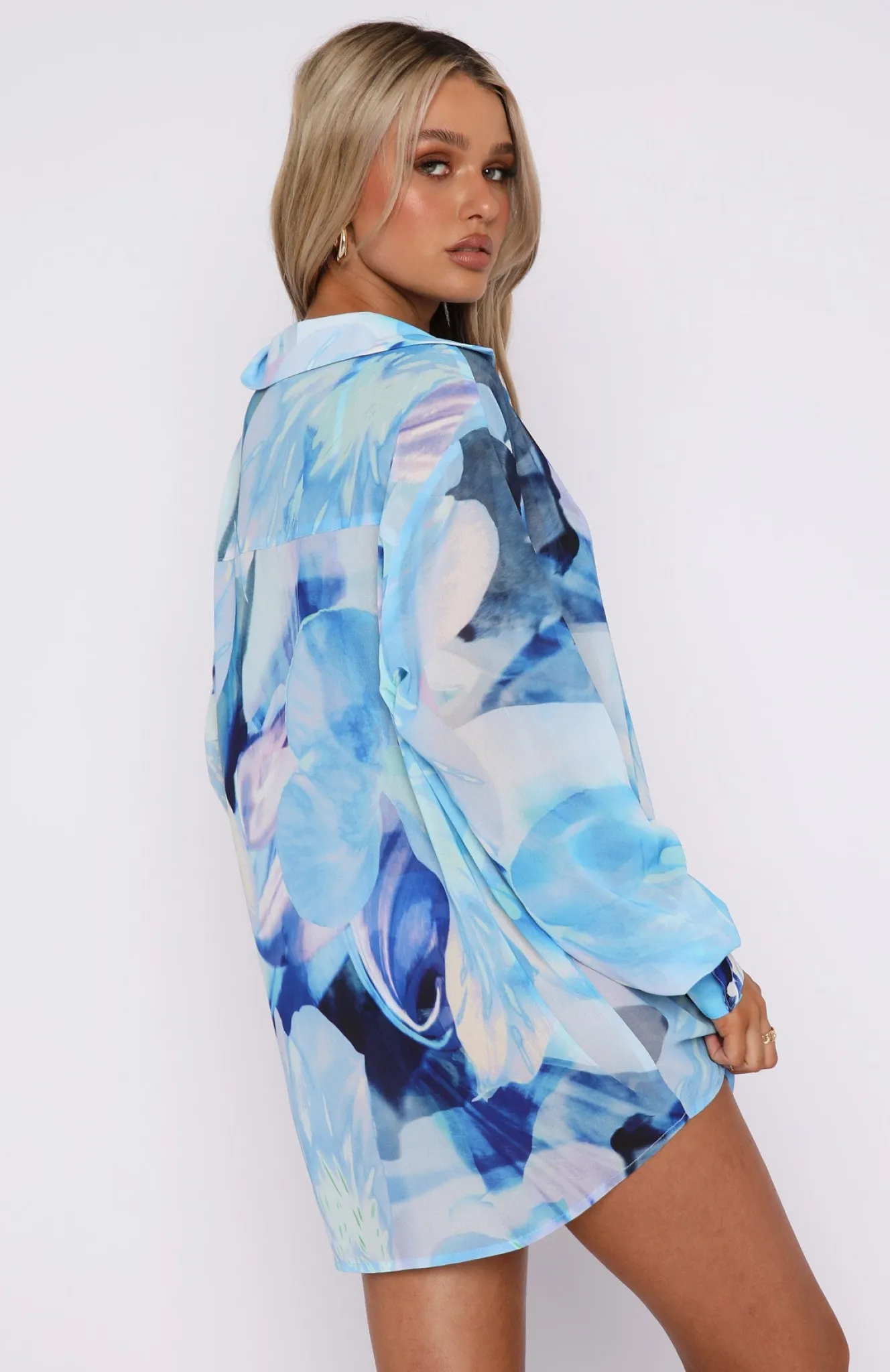 Resort Wear | White Fox Boutique Here It Goes Oversized Shirt Haze blue