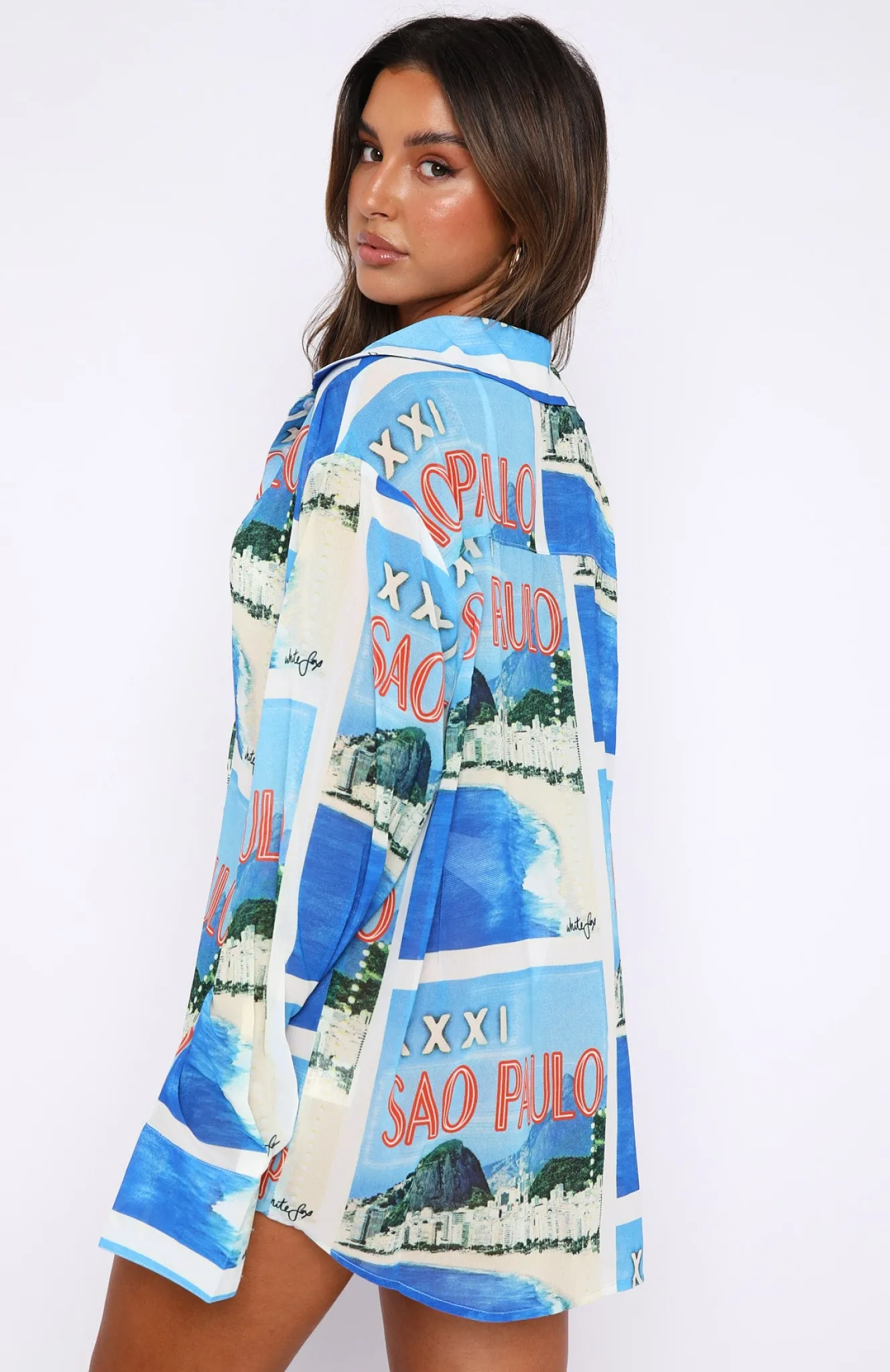Resort Wear | White Fox Boutique Here It Goes Oversized Shirt Sao Paulo blue