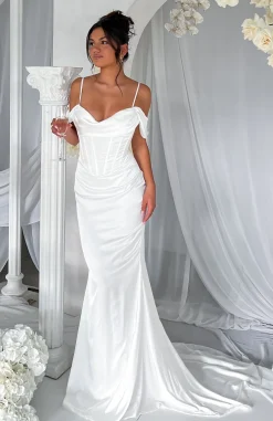 Formal Dresses | White Fox Boutique High Class Satin Maxi Dress Ivory white