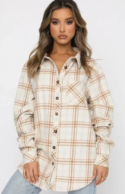 Jackets & Blazers | White Fox Boutique I Think Of You Plaid Shirt Cream nude