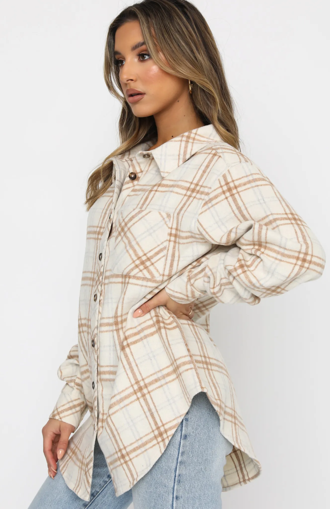 Jackets & Blazers | White Fox Boutique I Think Of You Plaid Shirt Cream nude