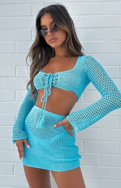 Resort Wear | White Fox Boutique I Was Here Long Sleeve Crochet Crop blue