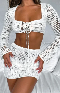 Resort Wear | White Fox Boutique I Was Here Long Sleeve Crochet Crop Off white