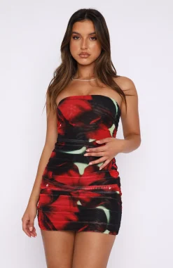 Restocked | White Fox Boutique Ibiza Nights Strapless Mini Dress Hibiscus red