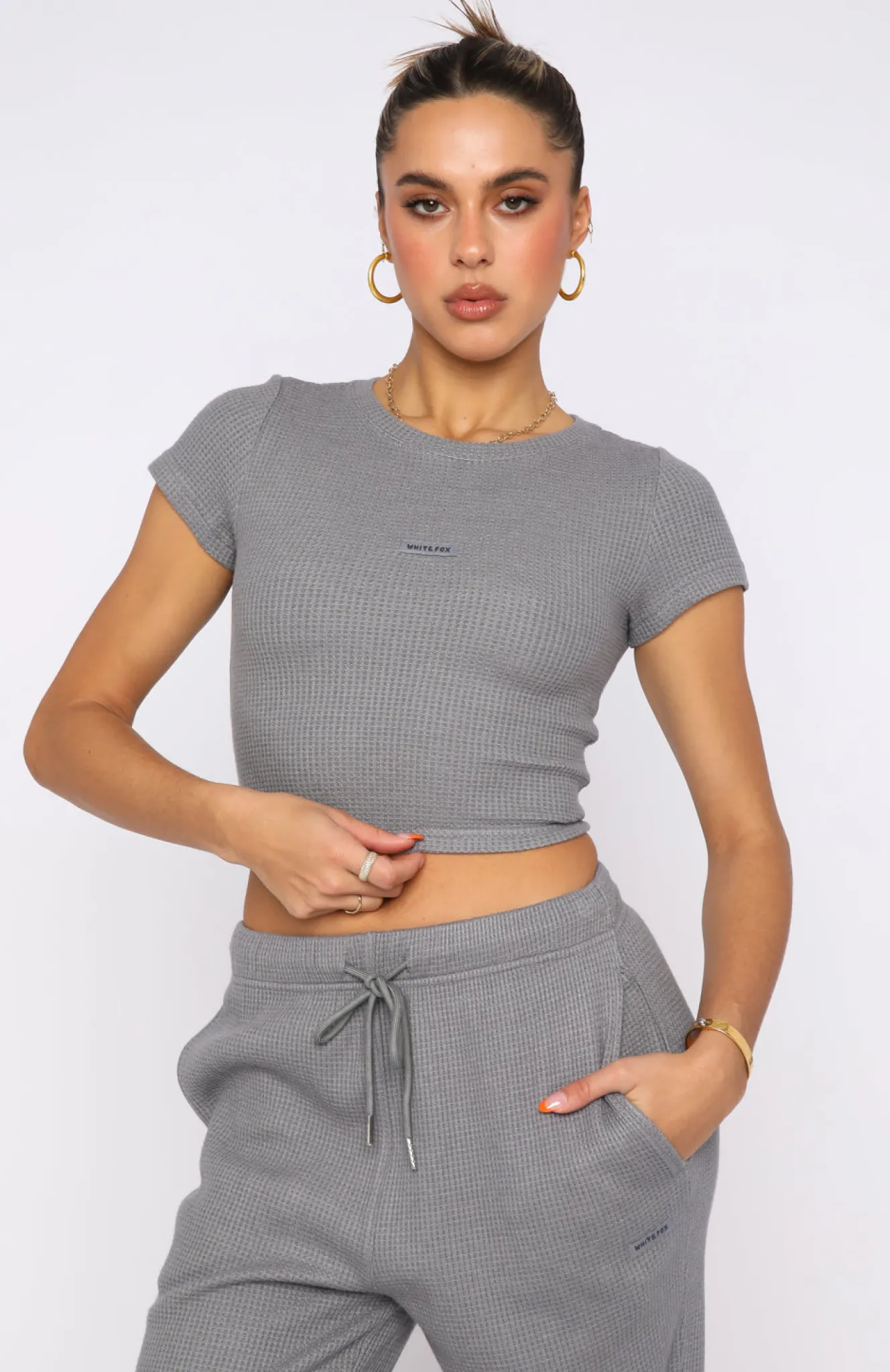 Shirts & Blouses | White Fox Boutique I'm Busy Waffle Crop Steel grey