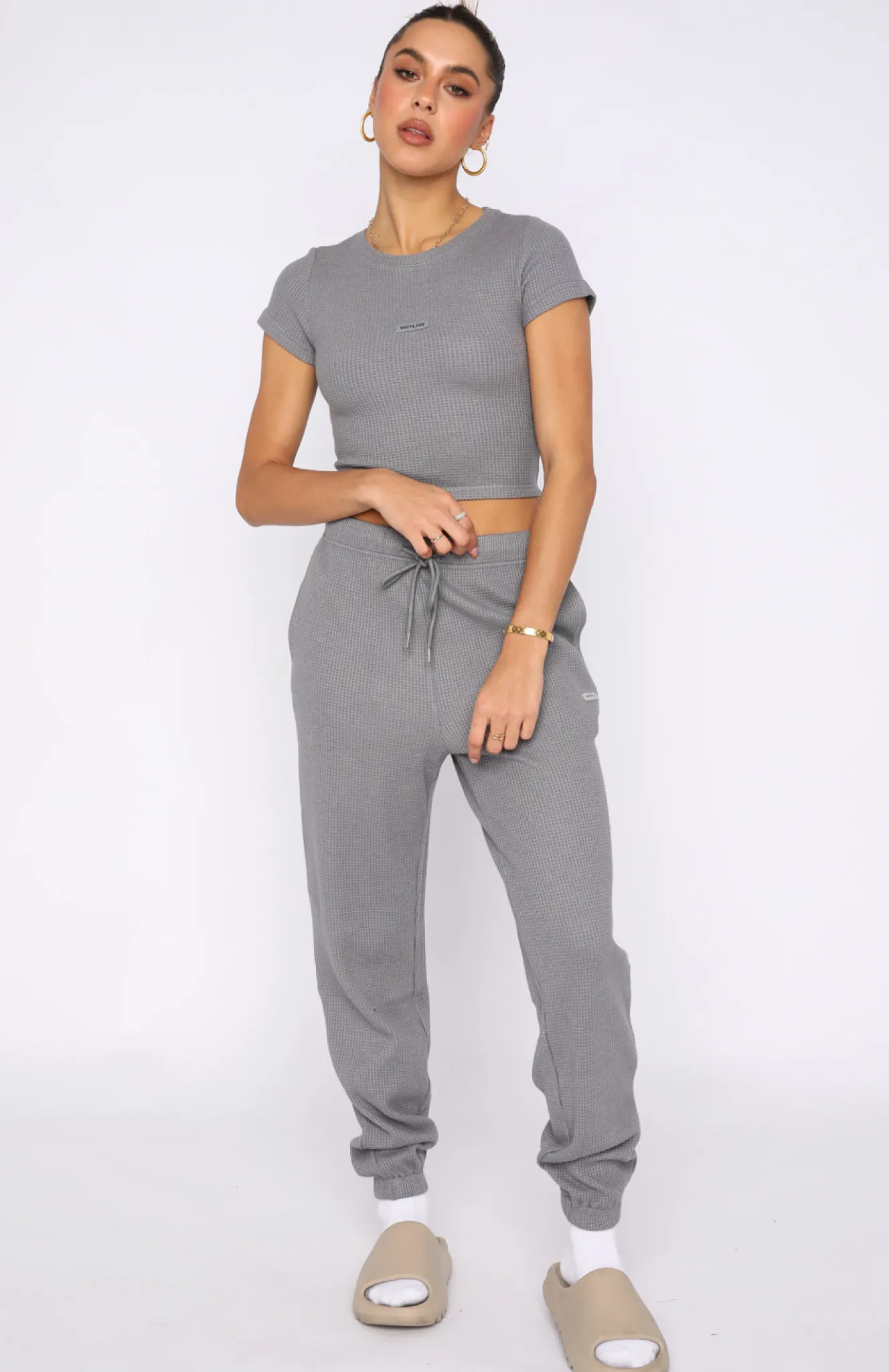 Shirts & Blouses | White Fox Boutique I'm Busy Waffle Crop Steel grey