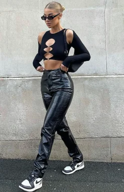 Pants | White Fox Boutique I'm The Only One PU Pants black