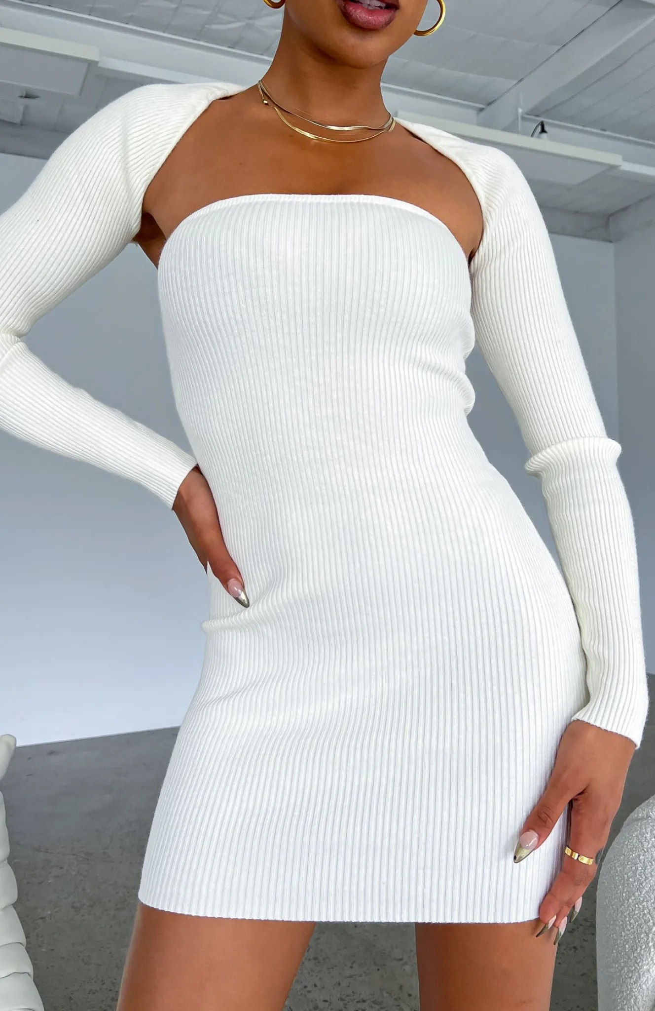 Long Sleeve Dresses | White Fox Boutique In Full Bloom Long Sleeve Mini Dress Off white