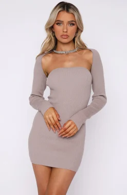 Long Sleeve Dresses | White Fox Boutique In Full Bloom Long Sleeve Mini Dress Taupe nude