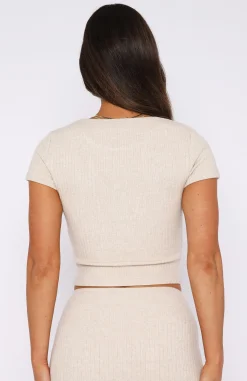 Shirts & Blouses | White Fox Boutique In The Clear Ribbed Tee Crop Oatmeal nude