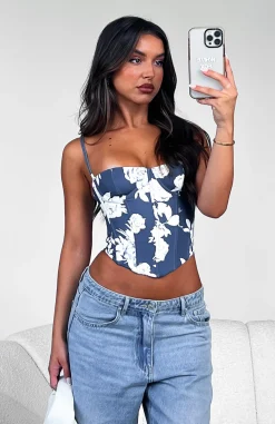 Shirts & Blouses | White Fox Boutique In The Morning Bustier Navy Rose blue